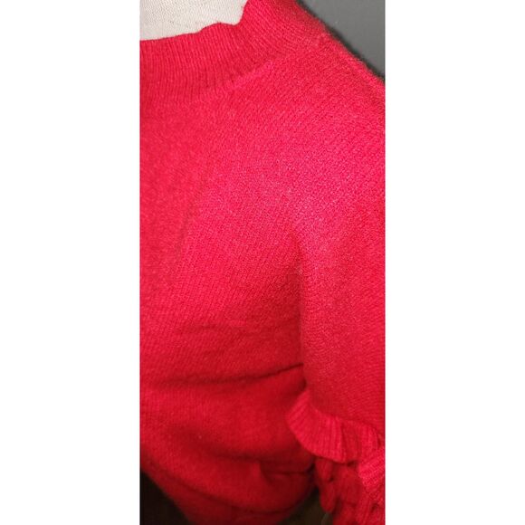 Line & Dot Red Ruffle Sleeve Mock Turtleneck Sweater Size M - Picture 6 of 10